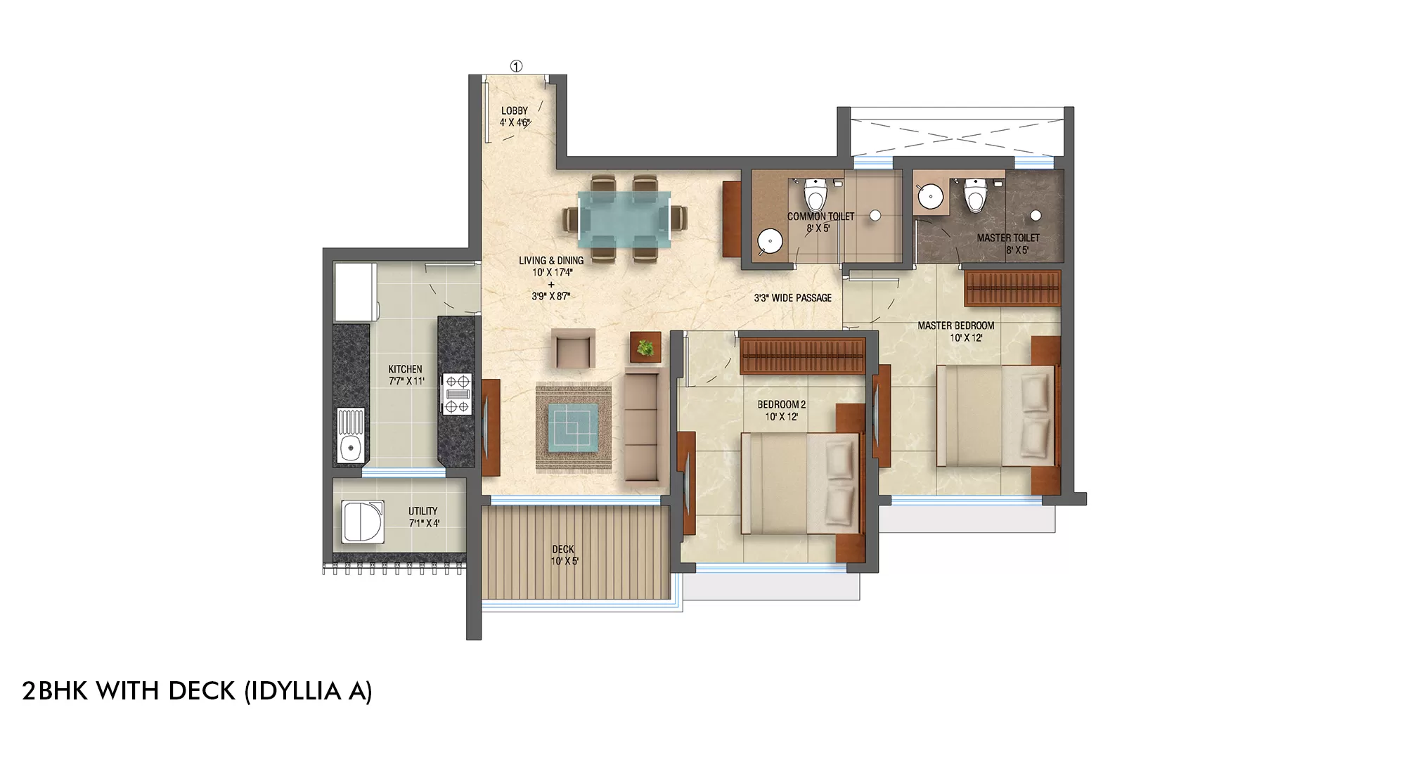 2 BHK with Deck (Idyllia A)