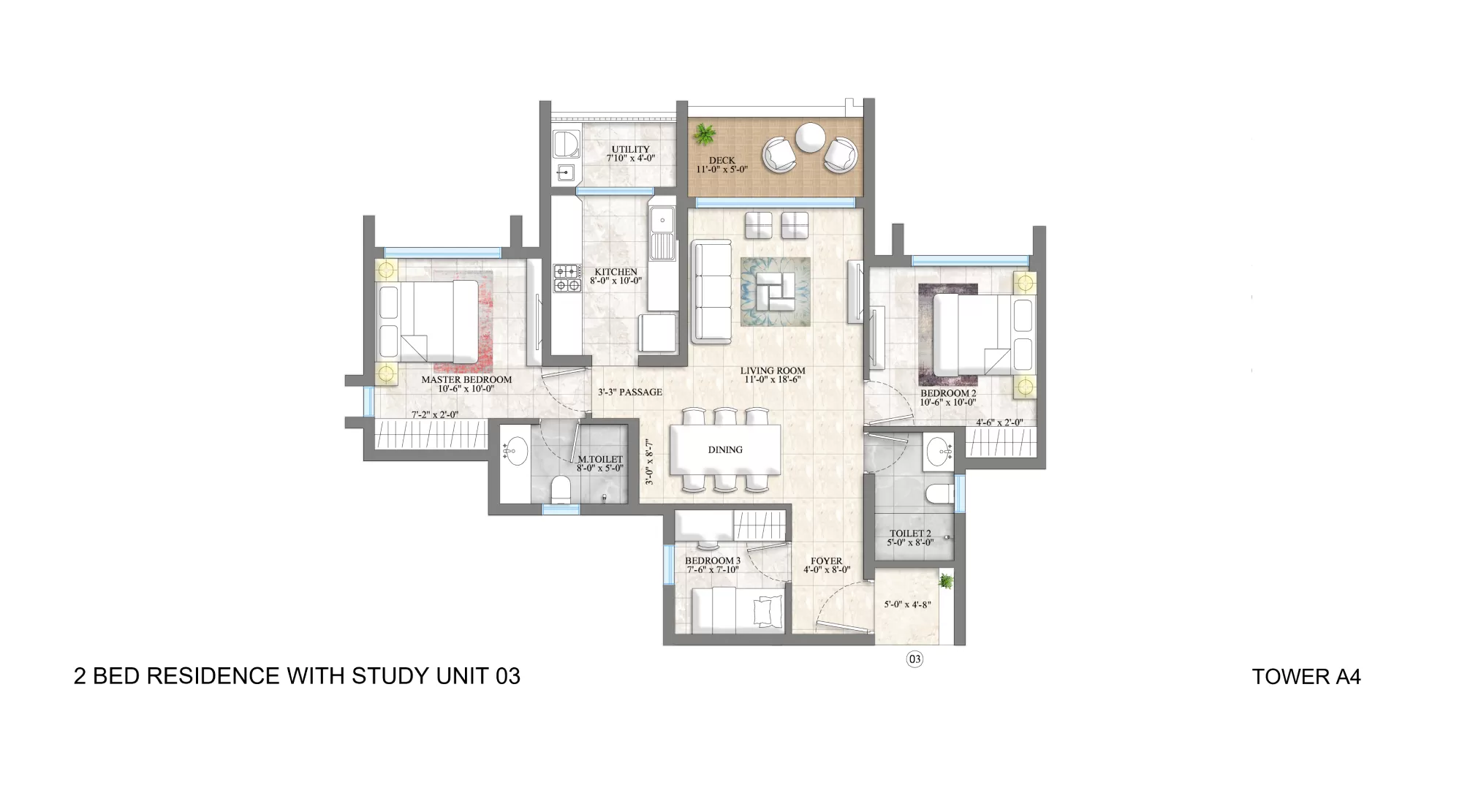 2 Bed Residence with Study Unit 03