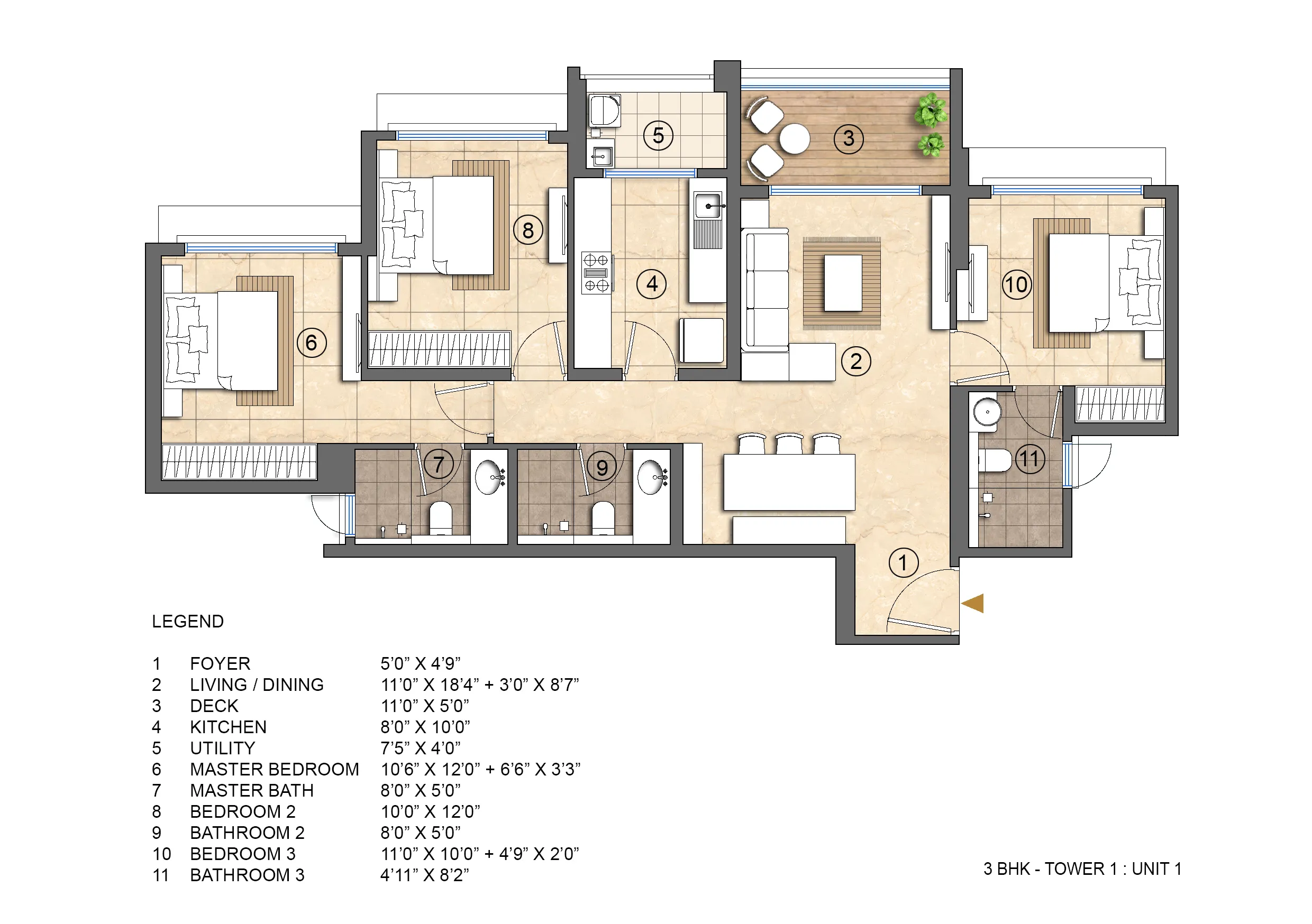 3 BHK with Study