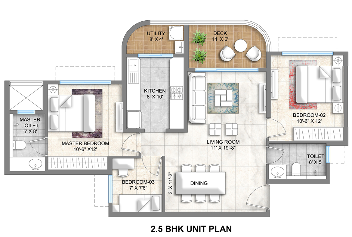 Lodha Corinthia, LBS Marg - Unit plan of 2 BHK with study flat in Bhandup 