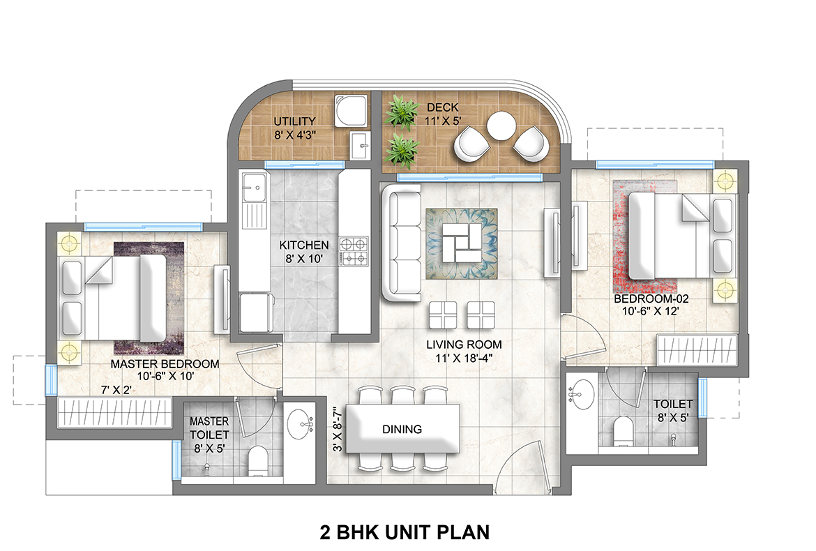 Lodha Corinthia, LBS Marg - Unit plan of 2 BHK flat in Bhandup