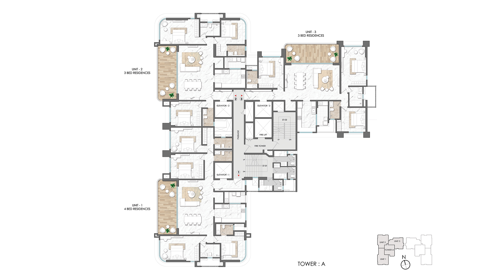 Lodha Palais, Kothrud - Residential Project in Pune with Typical floor plan of Wing A