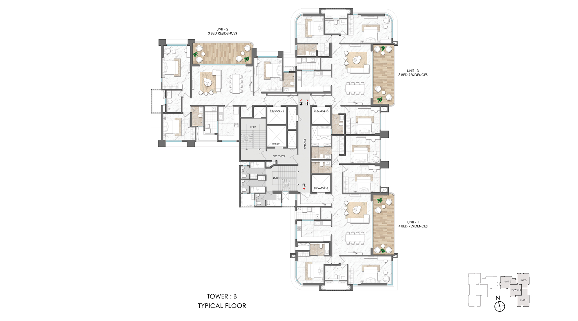 Lodha Palais, Kothrud - Residential Project in Pune with Typical floor plan of Wing B