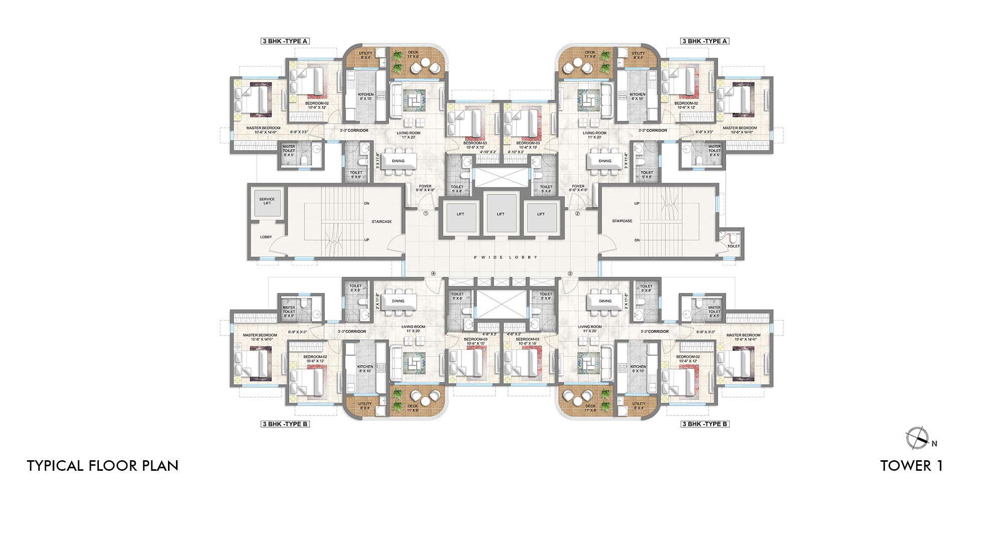 Lodha Corinthia, LBS Marg - Residential Project in Bhandup with Typical floor plan of Tower A