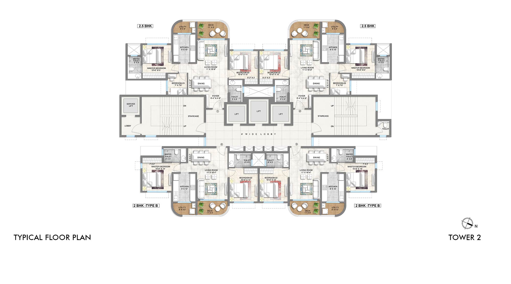 Lodha Corinthia, LBS Marg - Residential Project in Bhandup with Typical floor plan of Tower B