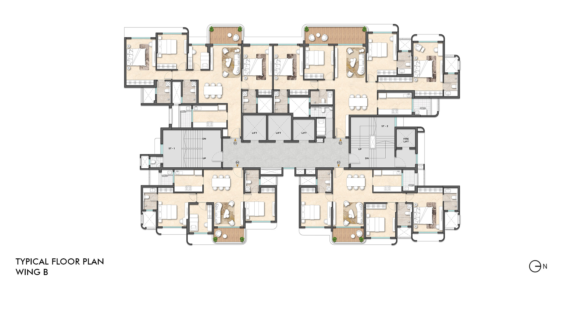 Lodha Altus, Borivali - Residential Project in Borivali with Typical floor plan of Wing B