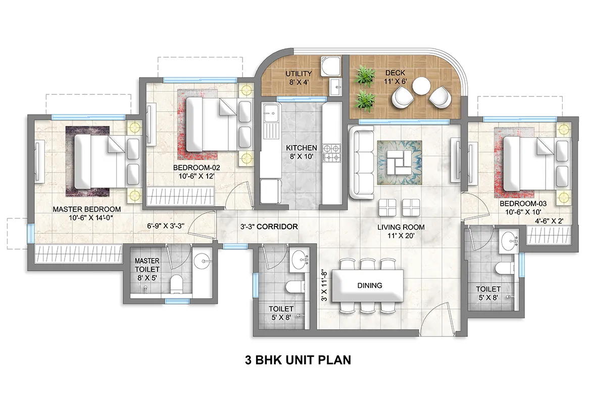 Lodha Corinthia, LBS Marg - Unit plan of 3 BHK flat in Bhandup