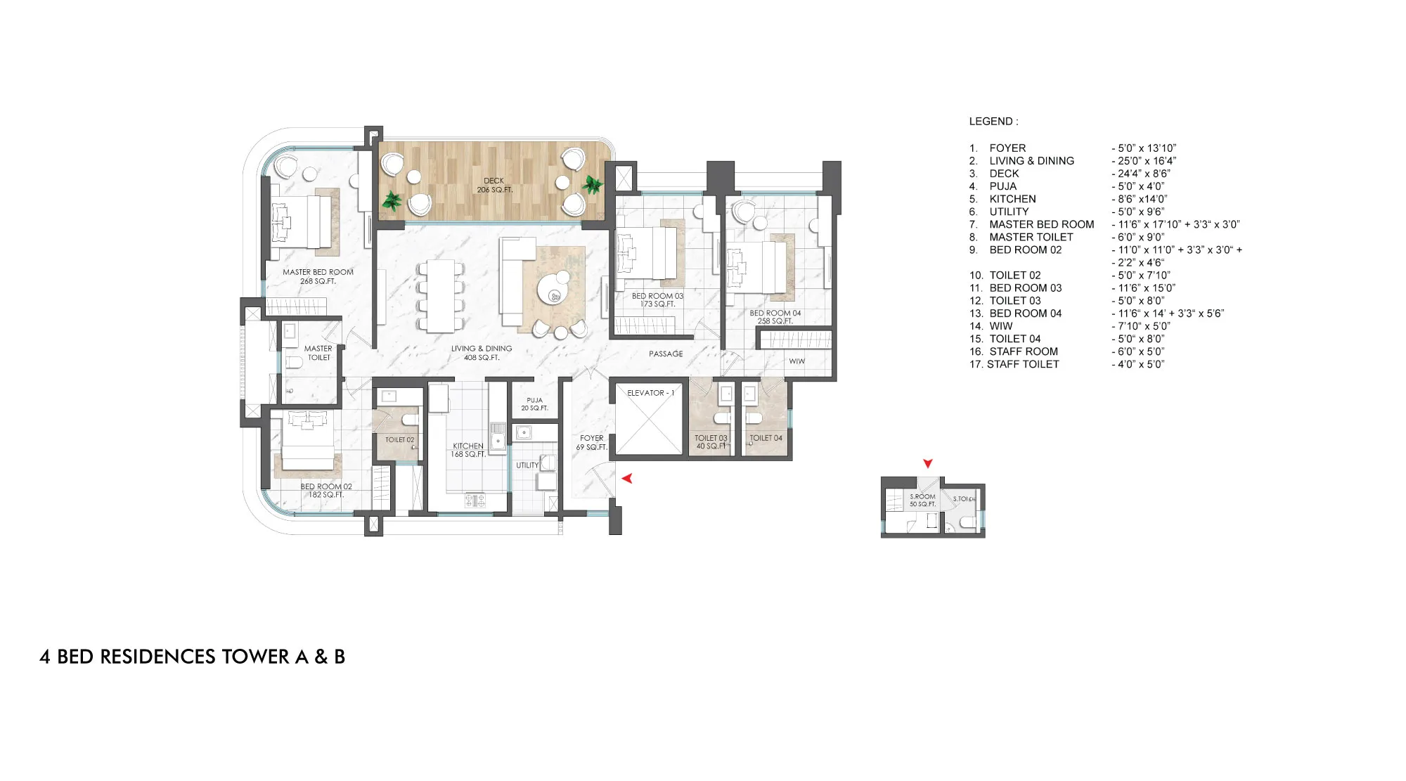 Lodha Palais, Kothrud - Unit plan of 4 BHK flat in Pune